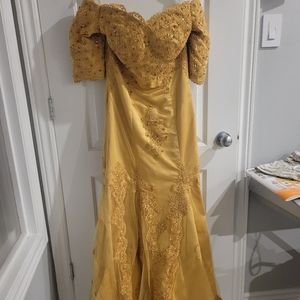 Gold off shoulder dress